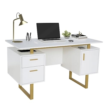 Techni Mobili Storage Drawers and Cabinet 51.25” W-Modern Office Large Floating Desktop Surface De...