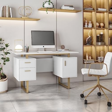 Stylish Techni Mobili Desk with Storage and Gold Legs