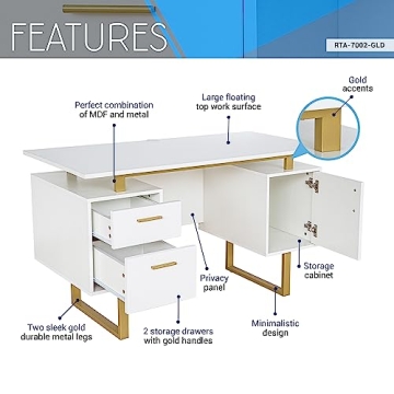 Stylish Techni Mobili Desk with Storage and Gold Legs