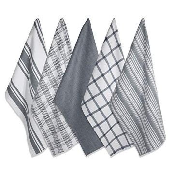 DII Kitchen Dishtowel Set - 5 Assorted Woven Towels, 18x28