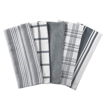 DII Kitchen Dishtowel Set - 5 Assorted Woven Towels, 18x28