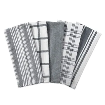 DII Kitchen Dishtowel Set - 5 Assorted Woven Towels, 18x28