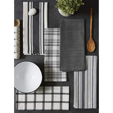 DII Kitchen Dishtowel Set - 5 Assorted Woven Towels, 18x28