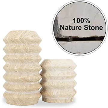WORHE Candle Holders True Natural Travertine Stone 0.4" Thick, Set of 2 Premium Marble Candlestick Holder for Wedding Dinning Party, Candle Stand for 3/4 inch Thick Candles Color Milk Coffee (ZT002D)
