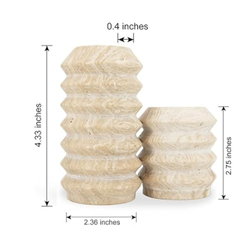 WORHE Candle Holders True Natural Travertine Stone 0.4" Thick, Set of 2 Premium Marble Candlestick Holder for Wedding Dinning Party, Candle Stand for 3/4 inch Thick Candles Color Milk Coffee (ZT002D)