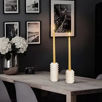 WORHE Candle Holders True Natural Travertine Stone 0.4" Thick, Set of 2 Premium Marble Candlestick Holder for Wedding Dinning Party, Candle Stand for 3/4 inch Thick Candles Color Milk Coffee (ZT002D)