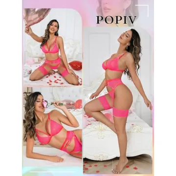 Popiv Women's Sexy Lingerie Set - Stunning 4-Piece Garment