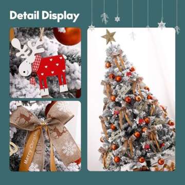 Baotree 4.5ft Christmas Tree,Flocked Christmas Tree,Artificial Christmas Tree with 100 Warm Lights,Pencil Christmas Tree,Hinged Pine Tree with Metal Stand for Home Office Décor (White, 4.5FT)