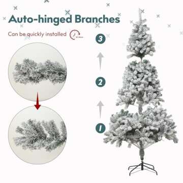 Baotree 4.5ft Christmas Tree,Flocked Christmas Tree,Artificial Christmas Tree with 100 Warm Lights,Pencil Christmas Tree,Hinged Pine Tree with Metal Stand for Home Office Décor (White, 4.5FT)