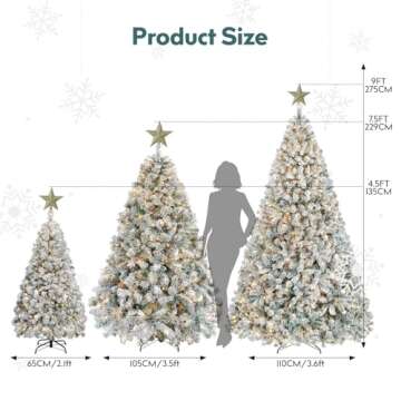Baotree 4.5ft Christmas Tree,Flocked Christmas Tree,Artificial Christmas Tree with 100 Warm Lights,Pencil Christmas Tree,Hinged Pine Tree with Metal Stand for Home Office Décor (White, 4.5FT)