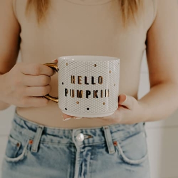 Stylish Honeycomb Tile Coffee Mug - 17oz Gold Handle