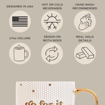 Stylish Honeycomb Tile Coffee Mug - 17oz Gold Handle