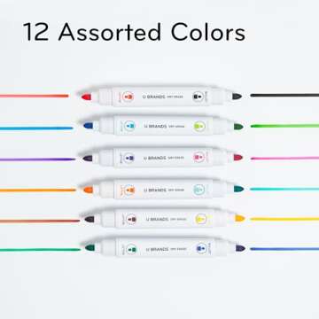 U Brands Fine Tip Dry Erase Markers with Eraser, Magnetic Double Ended Whiteboard Markers, Low Odor, Assorted Bright Colors, Set of 6