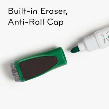 U Brands Fine Tip Dry Erase Markers with Eraser, Magnetic Double Ended Whiteboard Markers, Low Odor, Assorted Bright Colors, Set of 6