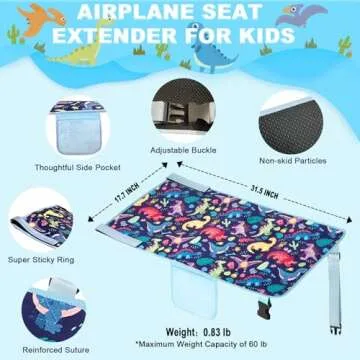 Airplane Seat Extender for Kids, Miuudby Toddler Airplane Bed with Side Pocket for Baby Plane Travel Essentials, Infant Portable Airplane Bed Foot Rest for Flights - Toddler Airplane Travel Essentials