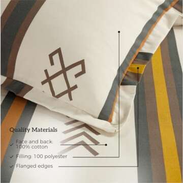 HiEnd Accents Toluca Canvas Western Bedding 3 Piece King Comforter Set, Cattle Brand Symbols Print, Striped Cotton Rustic Cabin Lodge Bed Set, 1 Comforter, 2 Pillow Shams