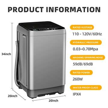 Zyerch Portable Washing Machine 2.3 Cu. Ft. Full-Automatic Compact Washer Machine for Apartment, 10 ...