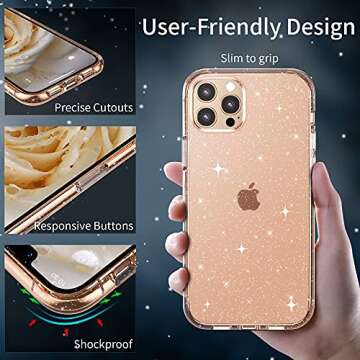 Hoerrye Compatible with iPhone 13 Pro Case for Women Girls,Glitter Clear Shockproof Protective Phone Case [Not Yellowing][Anti Scratch] Slim Thin Cute Cover 6.1 inch Accessories-Glitter Rose Gold