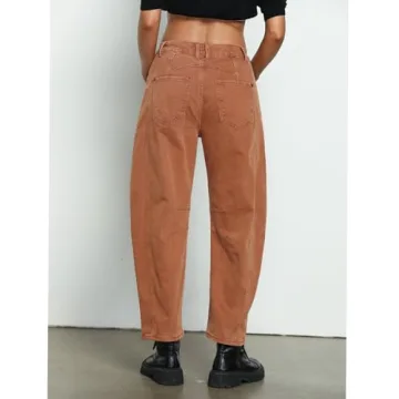 GRAPENT Barrel Jeans - Women’s Cropped Trendy High Waisted Jean Pants