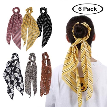 Scarf Scrunchies Women Hair Ties - Hair Scarves Scrunchys Bow Leopard Ribbon Scrunchy with Tails For...