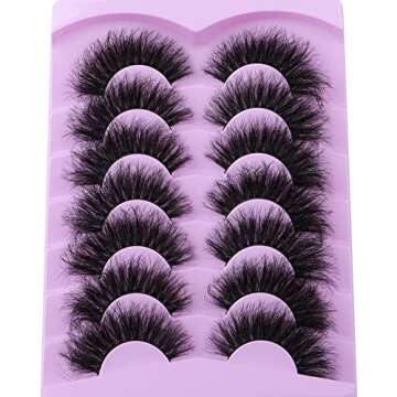wiwoseo Mink Lashes Fluffy Strip Eyelashes Cat Eyes Lashes 8D Fairy Thick Volume Faux Mink Lashes Looks Like Extension 18MM Natural Wispy Fluffy Lashes 7 Pairs False Eyelashes