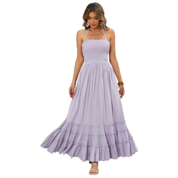 R.Vivimos Summer Boho Backless Maxi Dress for Women