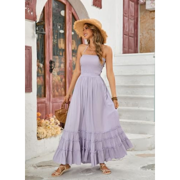 R.Vivimos Summer Boho Backless Maxi Dress for Women