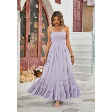 R.Vivimos Summer Boho Backless Maxi Dress for Women