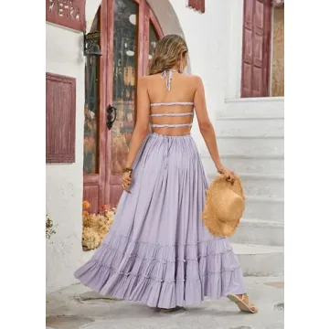 R.Vivimos Summer Boho Backless Maxi Dress for Women