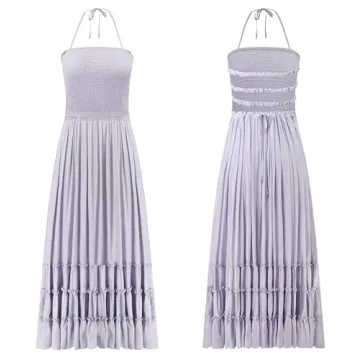 R.Vivimos Summer Boho Backless Maxi Dress for Women