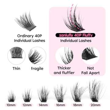 zanlufly Fluffy Lashes Extension Kit 20MM Mink Lashes Clusters Individual Lashes with Lash Bond and ...