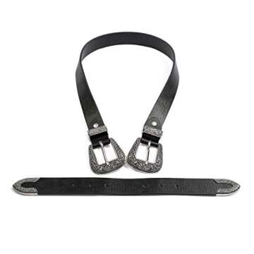 DaFang Western Belts for Women, Vintage Design Leather Belt with Western-style Buckle, Black Waist Belt for Pants Jeans Dresses (Black-Double buckle, 25Inch(Suit waist 30 inch ~33.5 inch ))