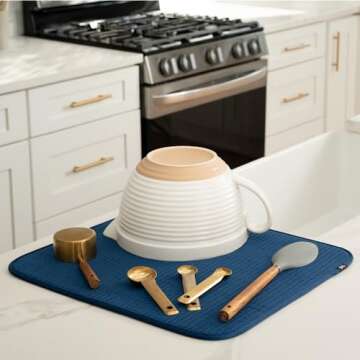 S&T INC. Dish Drying Mat, Highly Absorbent Microfiber Kitchen Counter Mat, Dish Drying Pad for Dishe...