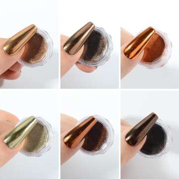 Chrome Nail Powder Set, 6 Maillard Colors Metallic Brown Chrome Nail Powder Mirror Effect Brown Pigm...