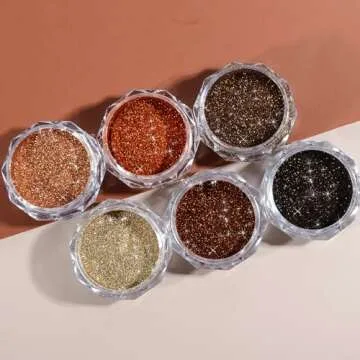 Chrome Nail Powder Set, 6 Maillard Colors Metallic Brown Chrome Nail Powder Mirror Effect Brown Pigment Chrome Powder Manicure Nail Glitter Dust with Sponge Applicators