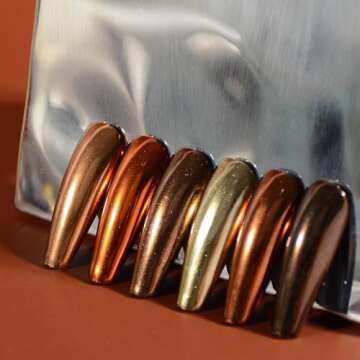 Chrome Nail Powder Set, 6 Maillard Colors Metallic Brown Chrome Nail Powder Mirror Effect Brown Pigment Chrome Powder Manicure Nail Glitter Dust with Sponge Applicators