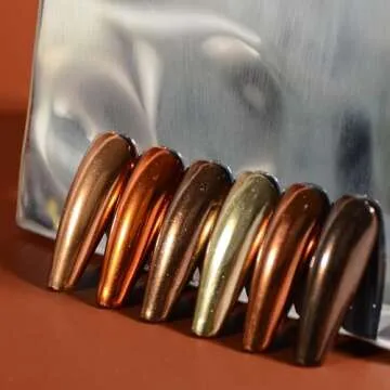 Chrome Nail Powder Set, 6 Maillard Colors Metallic Brown Chrome Nail Powder Mirror Effect Brown Pigment Chrome Powder Manicure Nail Glitter Dust with Sponge Applicators