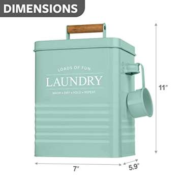 Calindiana Modern Farmhouse Metal Soap Dispenser with Scoop for Laundry Room Decor and Organization, Mint