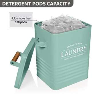 Calindiana Modern Farmhouse Metal Soap Dispenser with Scoop for Laundry Room Decor and Organization, Mint