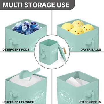 Calindiana Modern Farmhouse Metal Soap Dispenser with Scoop for Laundry Room Decor and Organization, Mint