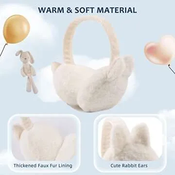 Peecabe Winter Kids Earmuffs Warm Girl Ear Muffs For Toddler Kid Children Earmuff with Cat Ears Girls Ear Warmer (White Bunny)