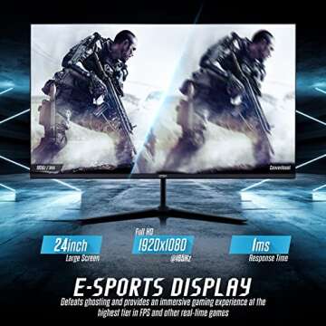 GTEK 24 Inch Gaming Monitor IPS, 165Hz Frameless Display Full HD 1920 x 1080P, IPS Technology 1ms, S...