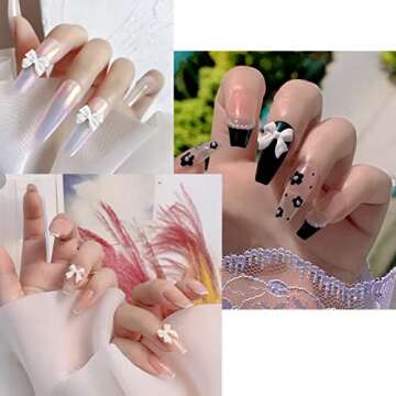 CGBE Nail Bow Charms, Butterfly Bow Pearl Nail Charms 3D Black White Nail Charms for Acrylic Resin Nails for Nail Art Decoration Makeup Resin Mold DIY