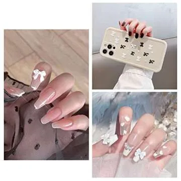 CGBE Nail Bow Charms, Butterfly Bow Pearl Nail Charms 3D Black White Nail Charms for Acrylic Resin Nails for Nail Art Decoration Makeup Resin Mold DIY