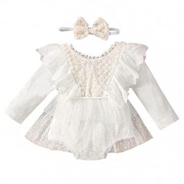 FYMNSI Newborn Infant Baby Girl Boho Lace Romper Vintage Floral Embrodiery Princess Tutu Bodysuit Lo...