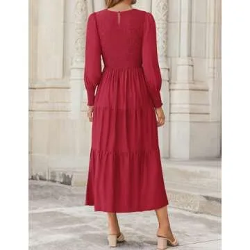 ZESICA Casual Long Sleeve Flowy Tiered Midi Dress