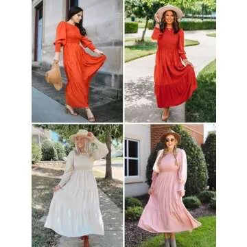 ZESICA Casual Long Sleeve Flowy Tiered Midi Dress