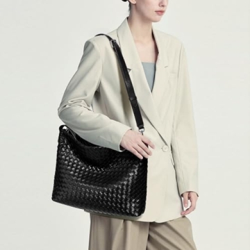 JINMANXUE Vegan Leather Woven Boston Bag for Women