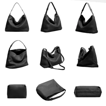 JINMANXUE Vegan Leather Woven Boston Bag for Women