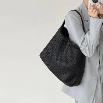 JINMANXUE Vegan Leather Woven Boston Bag for Women